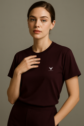 Burgundy Blaze Round Neck T-shirt - For Women