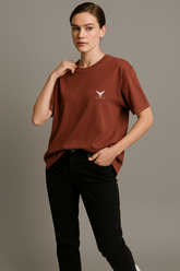 Rust Red Round Neck Oversized Comfy T-shirt - For Women