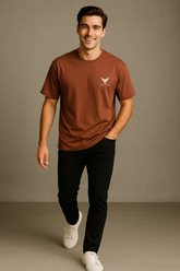 Rust Red Round Neck Oversized Comfy T-shirt - For Men