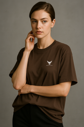 Chocolate Brown Round Neck Oversized Comfy T-shirt - For Women