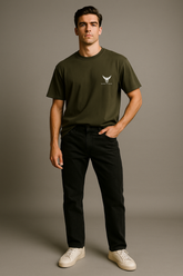 Dark Green Round Neck Oversized Comfy T-shirt - For Men