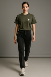 Dark Green Round Neck Oversized Comfy T-shirt - For Women