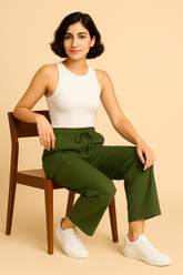 Olive Green Corduroy Cargo Pants - For Women