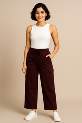 Wine Maroon Corduroy Cargo Pants - For Women