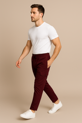 Wine Maroon Corduroy Cargo Pants - For Men