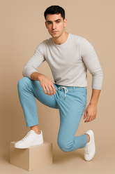 Aqua light Blue Franklin premium cotton Trouser - For Men