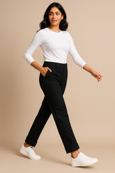 Black Corduroy Cargo Pants - For Women - Convertible Ankle, Loopy Bottom