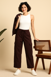 Dark Brown Corduroy Cargo Pants - For Women