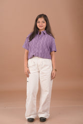 Soft Lavender Mist Self-Textured Premium Women’s Shirt – Wrinkle Resistant, Stretchable & Breathable