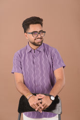 Lavender Wave Men’s Self-Textured Smart-Casual Shirt – Dare & Rise