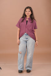 Wine Mauve Self-Textured Premium Women’s Shirt – Wrinkle Resistant, Stretchable & Breathable Imported Fabric