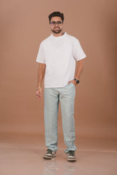 Cloud Dancer White Men’s Jacquard Self-Textured T-Shirt – Dare & Rise