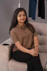 Mocha Brown Women’s Seamless Stitchless Tech Polo – Dare & Rise