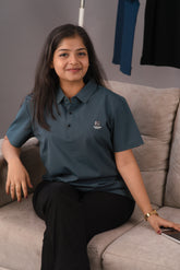 Slate Teal blue Women’s Seamless Stitchless Tech Polo – Dare & Rise