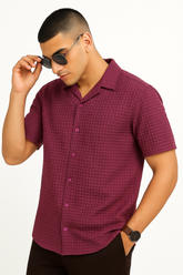 Dusky Berry Textured Button up casual shirt - For Men