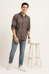 Smoky Grey Printed Melange Shirt - For Men - Wrinkle resistant