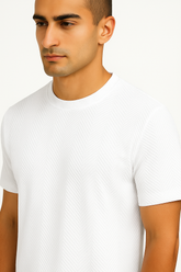 White Jacquard T-shirt Soft & Stylish - For Men