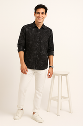 Shadow Black Printed Melange Shirt - For Men - Wrinkle resistant