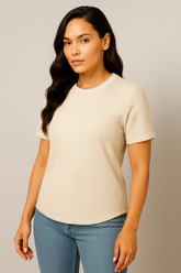 Beige Jacquard T-shirt Soft & Stylish - For Women