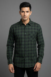 Men Green Checked Premium Cotton Shirt for Men