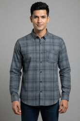 Slate Grey Checked Premium Cotton Shirt for Men