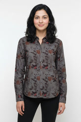 Smoky Grey Abstract Printed Premium Shirt for Women – Wrinkle Resistant & Breathable Fabric