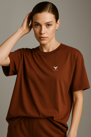 Rust Red Round Neck Oversized Comfy T-shirt - For Women