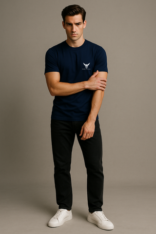 Stormy Navy Round Neck Tshirt - For Men