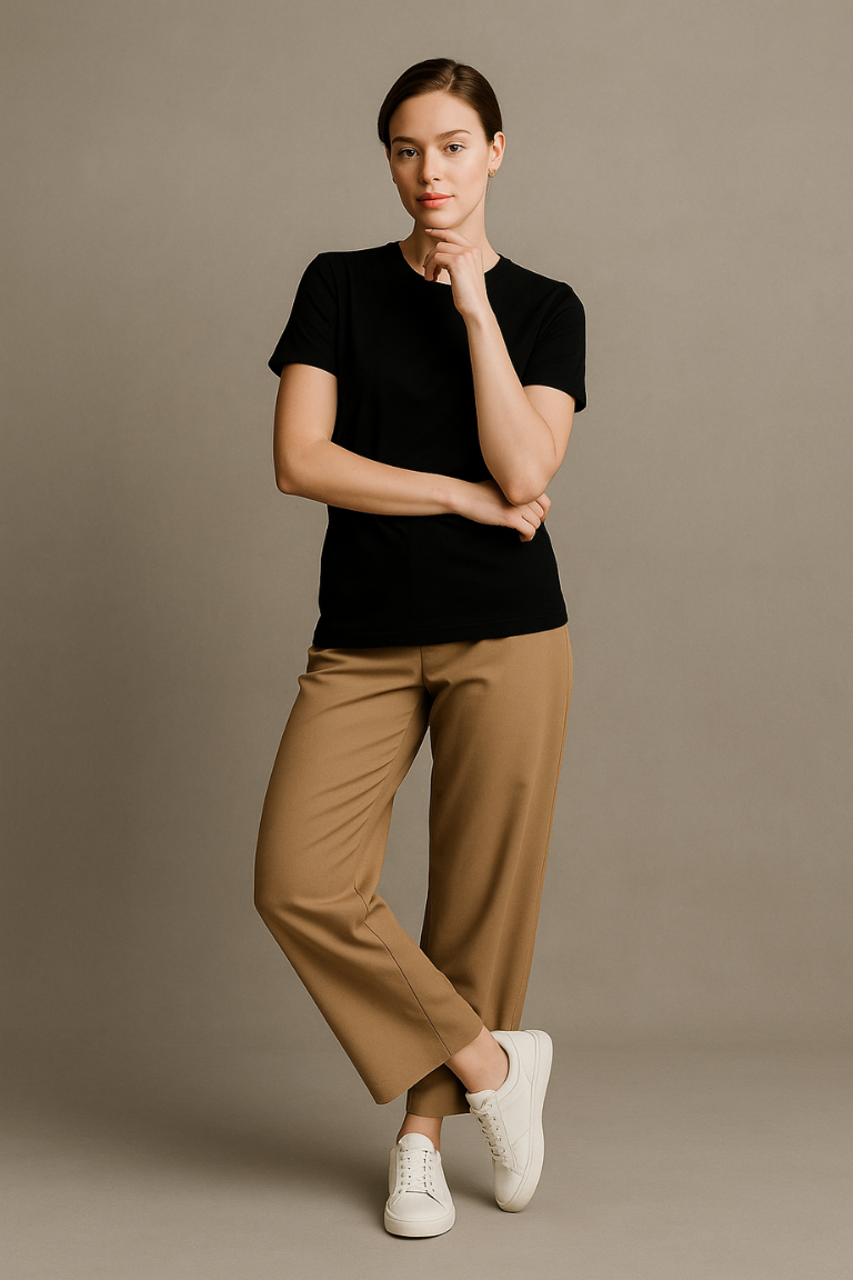Shadow Black Round Neck Tshirt - For Women