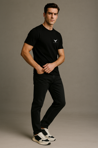 Shadow Black Round Neck Tshirt - For Men