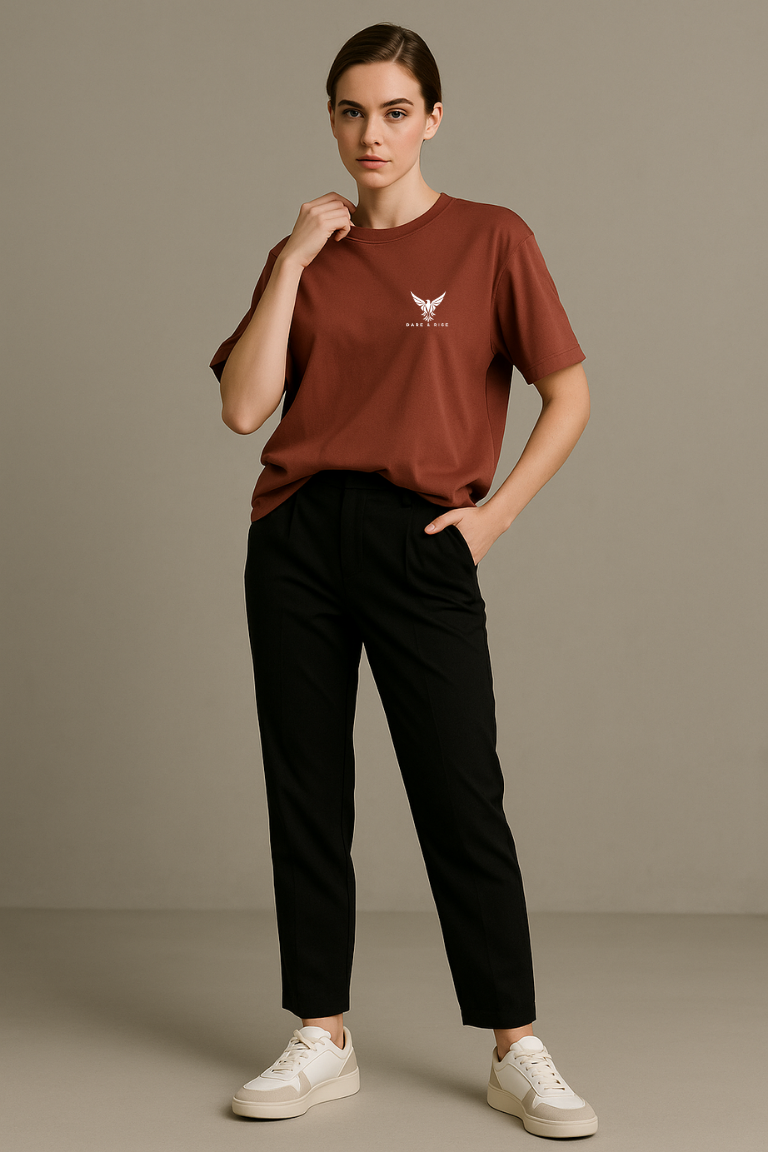 Rust Red Round Neck Oversized Comfy T-shirt - For Women