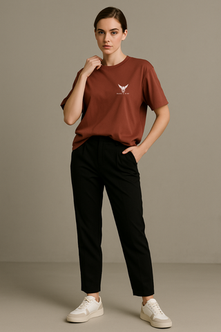 Rust Red Round Neck Oversized Comfy T-shirt - For Women