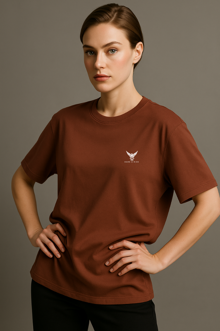 Rust Red Round Neck Oversized Comfy T-shirt - For Women