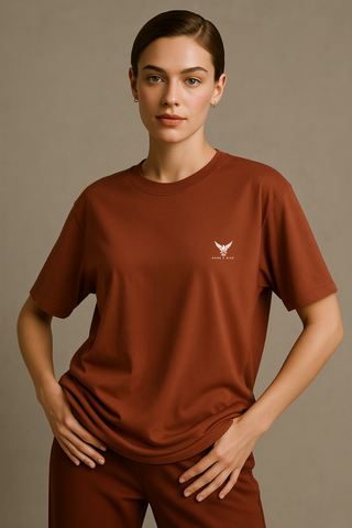 Rust Red Round Neck Oversized Comfy T-shirt - For Women