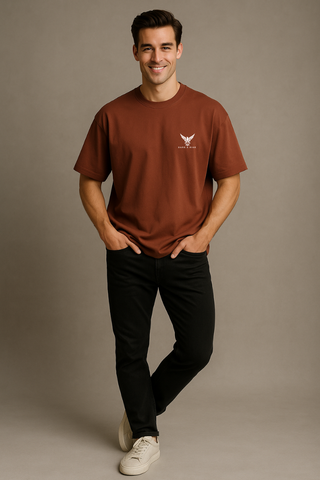 Rust Red Round Neck Oversized Comfy T-shirt - For Men