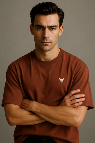 Rust Red Round Neck Oversized Comfy T-shirt - For Men