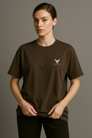 Chocolate Brown Round Neck Oversized Comfy T-shirt - For Women