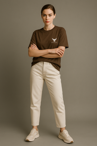 Chocolate Brown Round Neck Oversized Comfy T-shirt - For Women