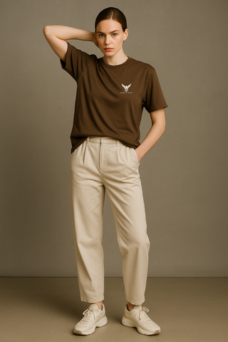 Chocolate Brown Round Neck Oversized Comfy T-shirt - For Women