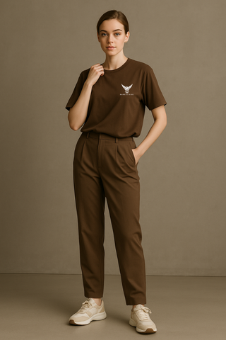 Chocolate Brown Round Neck Oversized Comfy T-shirt - For Women