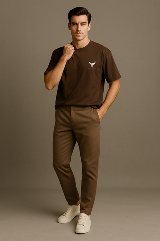 Chocolate Brown Round Neck Oversized Comfy T-shirt - For Men
