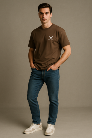 Chocolate Brown Round Neck Oversized Comfy T-shirt - For Men
