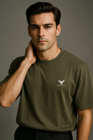 Dark Green Round Neck Oversized Comfy T-shirt - For Men