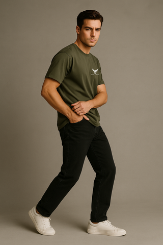 Dark Green Round Neck Oversized Comfy T-shirt - For Men