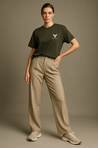Dark Green Round Neck Oversized Comfy T-shirt - For Women