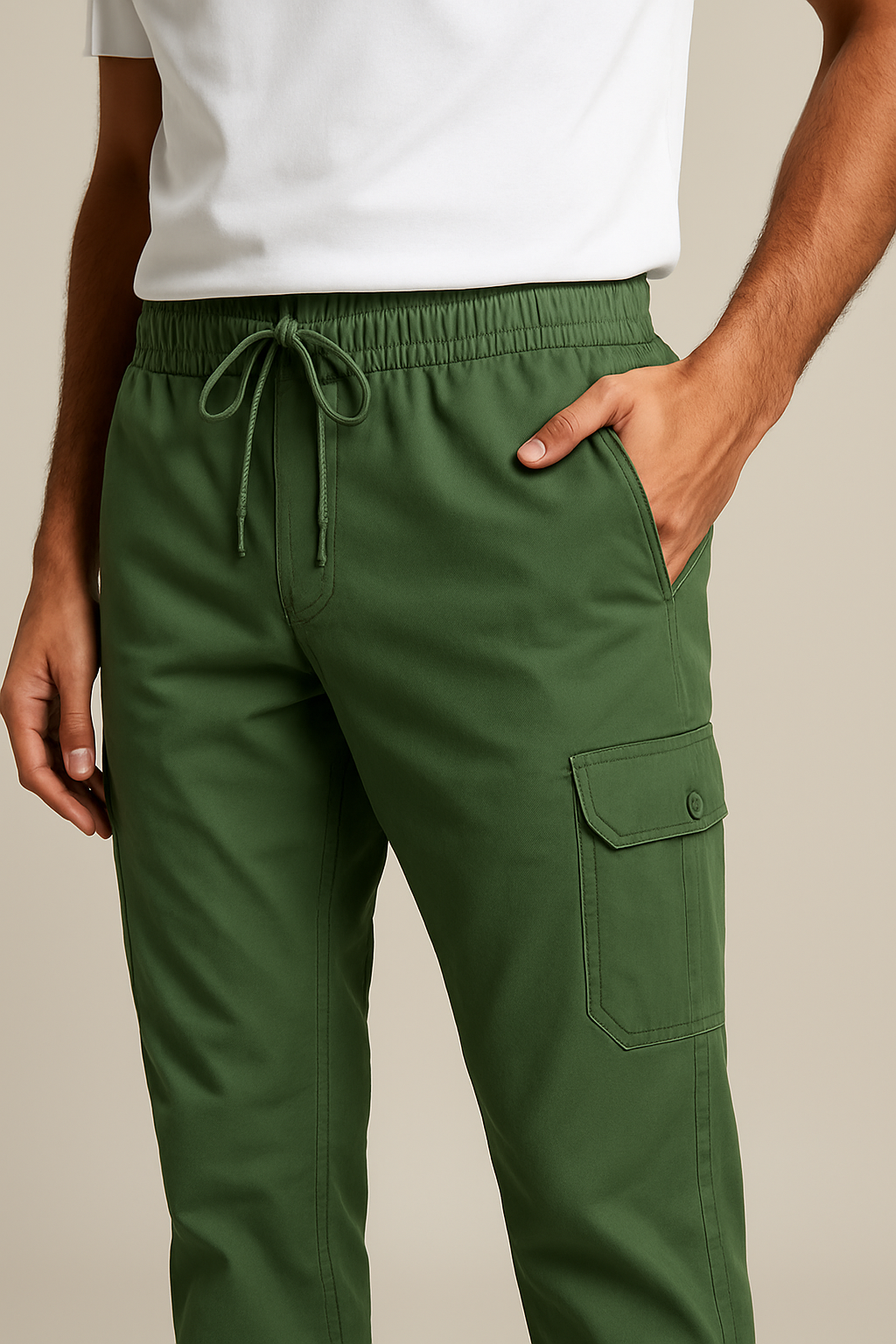 Olive Green Corduroy Cargo Pants - For Men