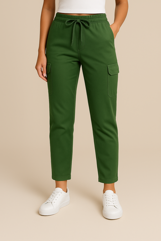 Olive Green Corduroy Cargo Pants - For Women