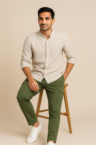 Olive Green Corduroy Cargo Pants - For Men