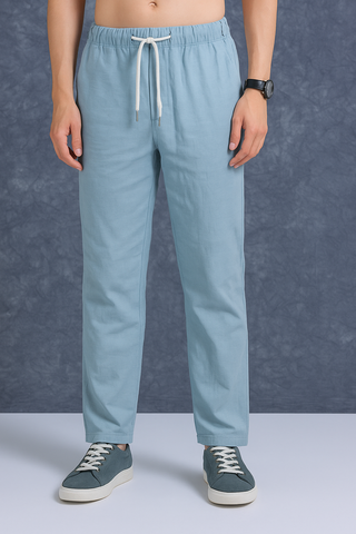 Aqua light Blue Franklin premium cotton Trouser - For Men