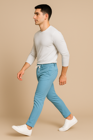 Aqua light Blue Franklin premium cotton Trouser - For Men